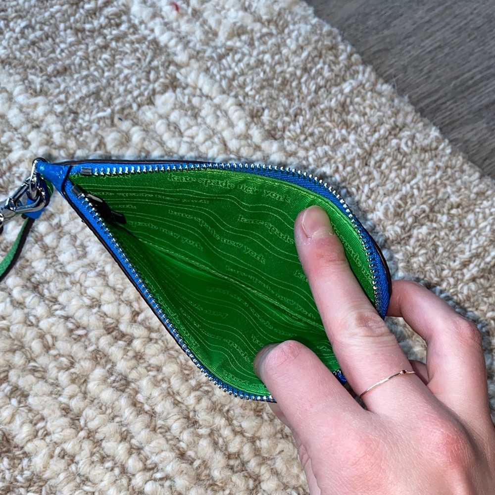 Kate Spade Blue and Cream Card Wallet with Green Strap - Picture 2 of 3